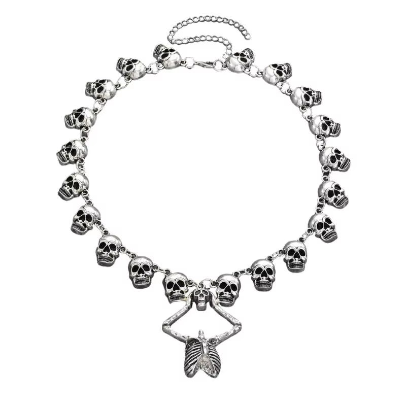 Fashion Halloween Skull Necklace Gothic Dark Skeleton Pendant Collarbone Chain Men Women Necklaces Jewelry Accessory Gifts