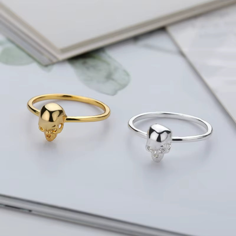 Gothic Skull Ring for Women Gold Color Retro Thin Edge Stainless Steel Punk Hip Hop Aesthetic Waterproof Jewelry Dropshipping