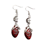 Unique Gothic Bat & Red Heart Pendant Necklace - Anatomical Heart Earrings,Perfect Halloween Accessory for Men, Retro Punk Style
