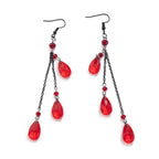 Trendy Black Stone Chain Eardrop for Women Elegant Three Teardrop Shaped Stone Pendant Earrings Jewelry Accessories Gift