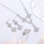 2025 New Exquisite Shiny Rhodium Plated Mother-Of-Pearl Hollow Four-Leaf Clover Pendant Necklace Ring - Women'S Jewelry Gift