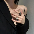 New Gothic Punk Dark Spider Open Ring Retro Moonstone Black Ring for Women Spider Finger Rings Jewelry Gift