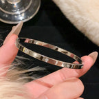 1Pc Titanium Steel Silver Bracelet, Fashionable Classic Style, Stainless Steel Bracelet,Inlaid with Zircon,For Womens Daily Wear