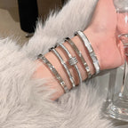 1Pc Titanium Steel Silver Bracelet, Fashionable Classic Style, Stainless Steel Bracelet,Inlaid with Zircon,For Womens Daily Wear