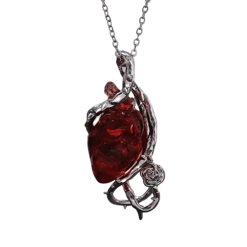 Heart Couple Necklace Exaggerated Design Thorn Vine Flower Clavicle Chain Punk Halloween Pendant Necklace Jewelry Accessories