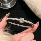 1Pc Titanium Steel Silver Bracelet, Fashionable Classic Style, Stainless Steel Bracelet,Inlaid with Zircon,For Womens Daily Wear