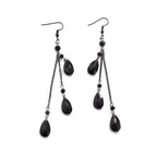 Trendy Black Stone Chain Eardrop for Women Elegant Three Teardrop Shaped Stone Pendant Earrings Jewelry Accessories Gift