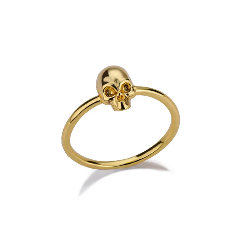 Gothic Skull Ring for Women Gold Color Retro Thin Edge Stainless Steel Punk Hip Hop Aesthetic Waterproof Jewelry Dropshipping