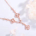 2025 New Exquisite Shiny Rhodium Plated Mother-Of-Pearl Hollow Four-Leaf Clover Pendant Necklace Ring - Women'S Jewelry Gift