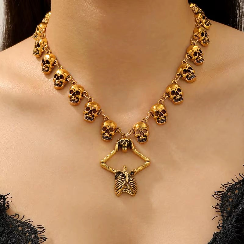 Fashion Halloween Skull Necklace Gothic Dark Skeleton Pendant Collarbone Chain Men Women Necklaces Jewelry Accessory Gifts