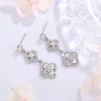 2025 New Exquisite Shiny Rhodium Plated Mother-Of-Pearl Hollow Four-Leaf Clover Pendant Necklace Ring - Women'S Jewelry Gift