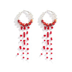 Long Tassel Red Blood Pattern Imitation-Pearl Chain Drop Earrings for Women Gothic Link Hanging Earrings Halloween Jewelry Gift