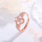 2025 New Exquisite Shiny Rhodium Plated Mother-Of-Pearl Hollow Four-Leaf Clover Pendant Necklace Ring - Women'S Jewelry Gift