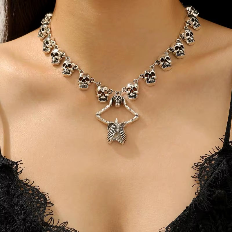 Fashion Halloween Skull Necklace Gothic Dark Skeleton Pendant Collarbone Chain Men Women Necklaces Jewelry Accessory Gifts