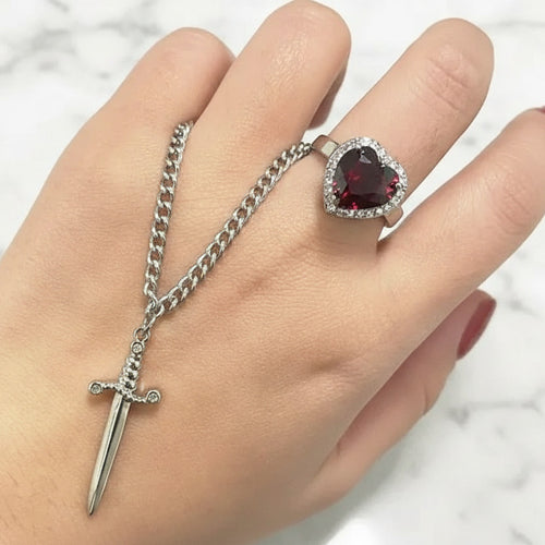 Heart & Dagger Ring and Bracelet Set - Silver - AETHERIA