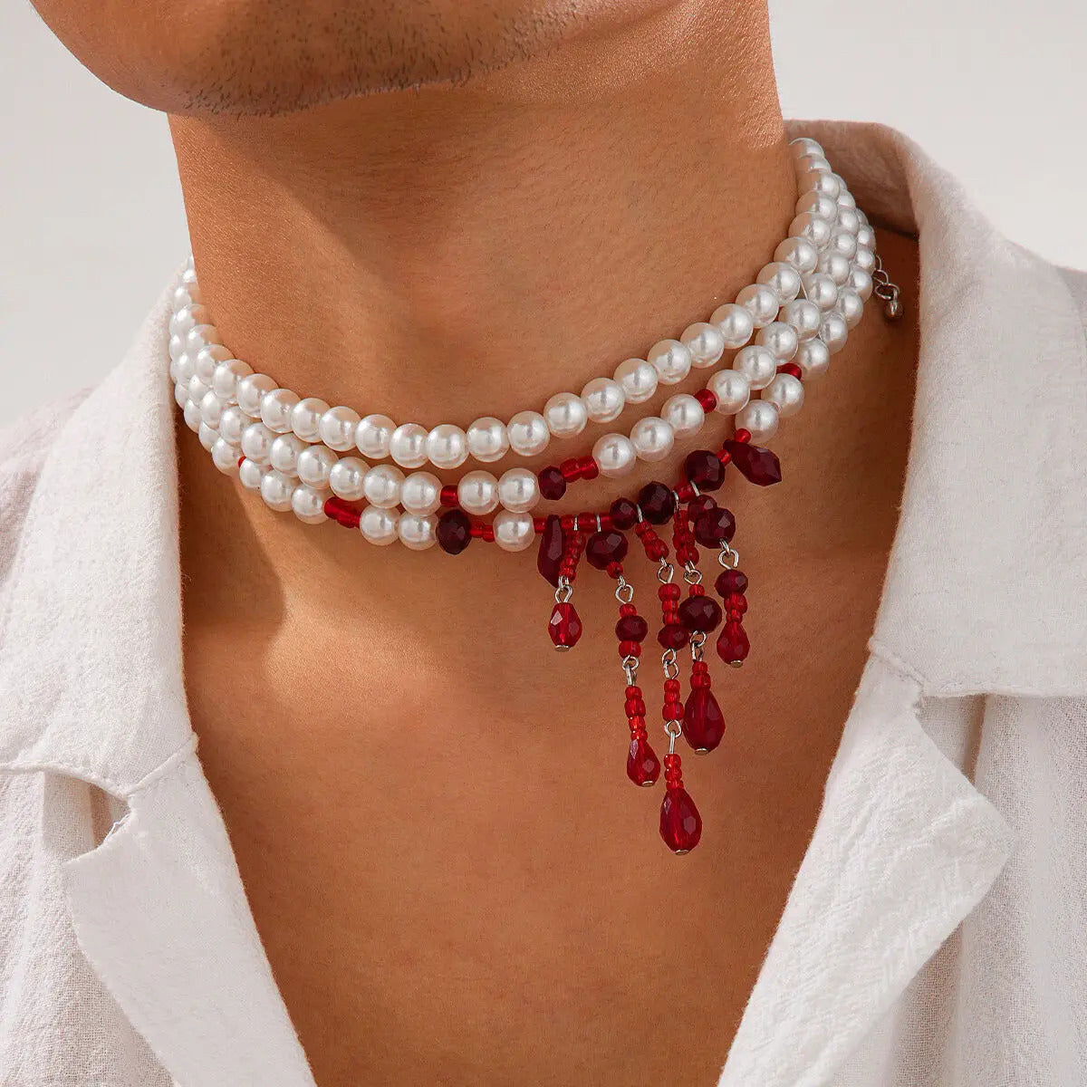 Crimson Kiss Pearl Choker