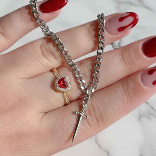 Heart & Dagger Ring and Bracelet Set - Gold