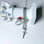 Heart & Dagger Ring and Bracelet Set - Silver