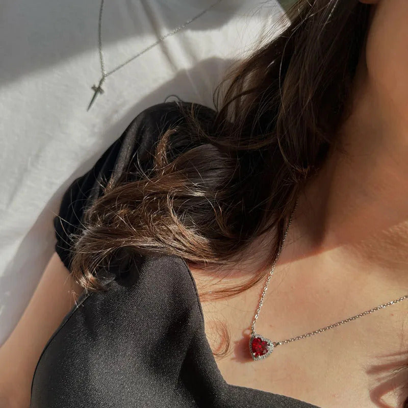 Heart & Dagger Necklace Set - Silver
